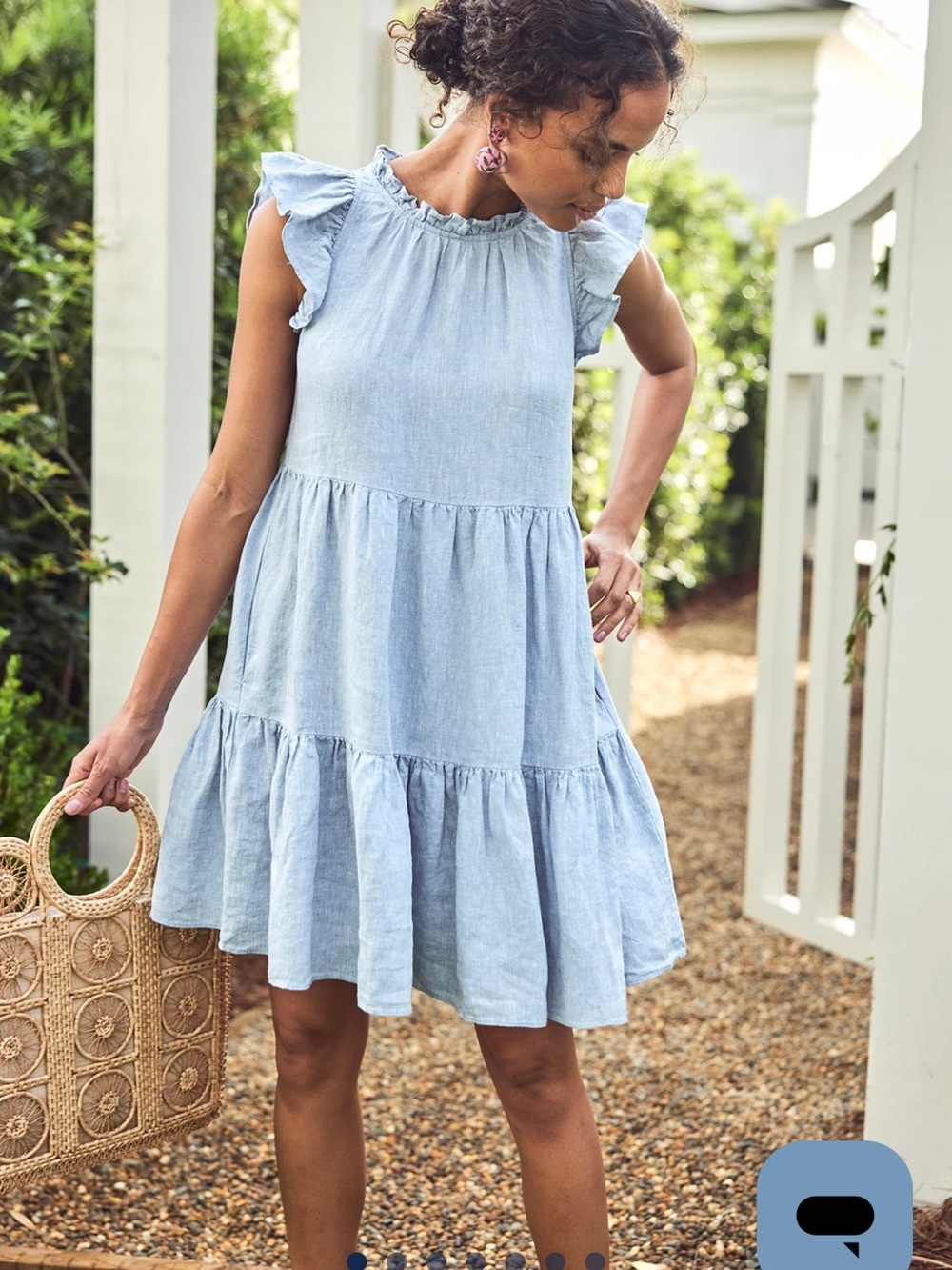 LAKE 100% Linen Light Blue Ruffle Tiered Sundress